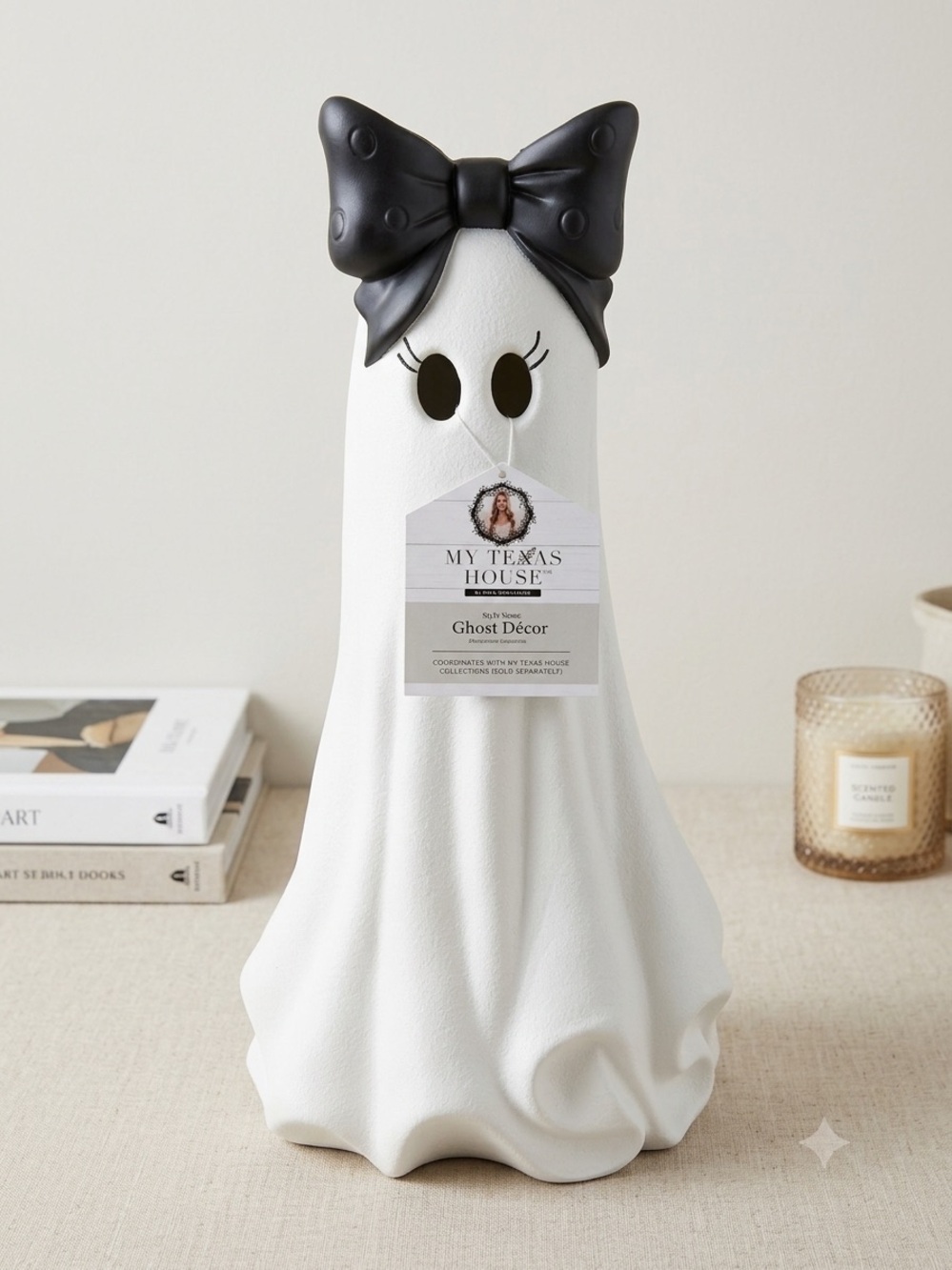 My Texas House White Ghost Décor with Black Bow Accent Viral